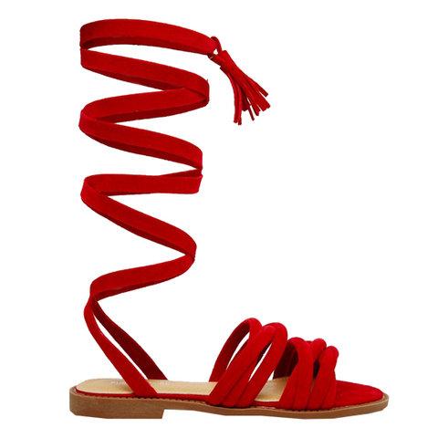 Giày sandal đỏ cột dây cao