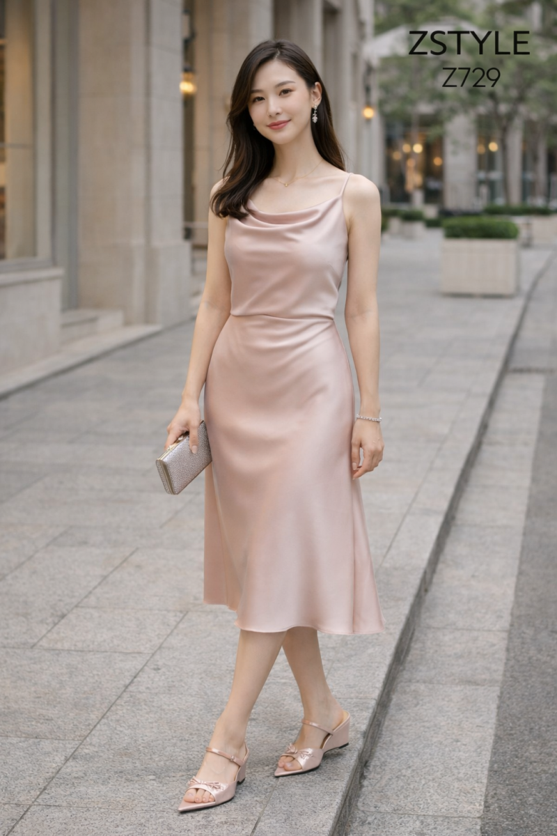 Phụ nữ trong váy satin hồng bling cùng Z729 Phụ nữ trong váy satin hồng bling cùng Z729